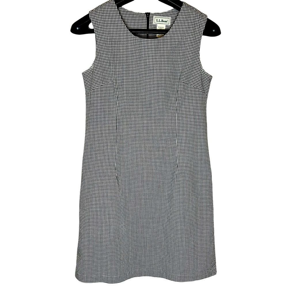LL Bean Plaid Gingham Sheath Dress Black White Kennybunkport 6 Petite